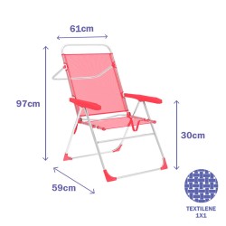 Marbueno Chaise Pliante 5 Positions Aluminium Corail Plage et Piscine 56X61X97 cm 10359