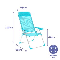 Marbueno Chaise Pliante 5 Positions Aluminium avec Coussin Turquoise Plage et Piscine 69X58X110 cm 10311