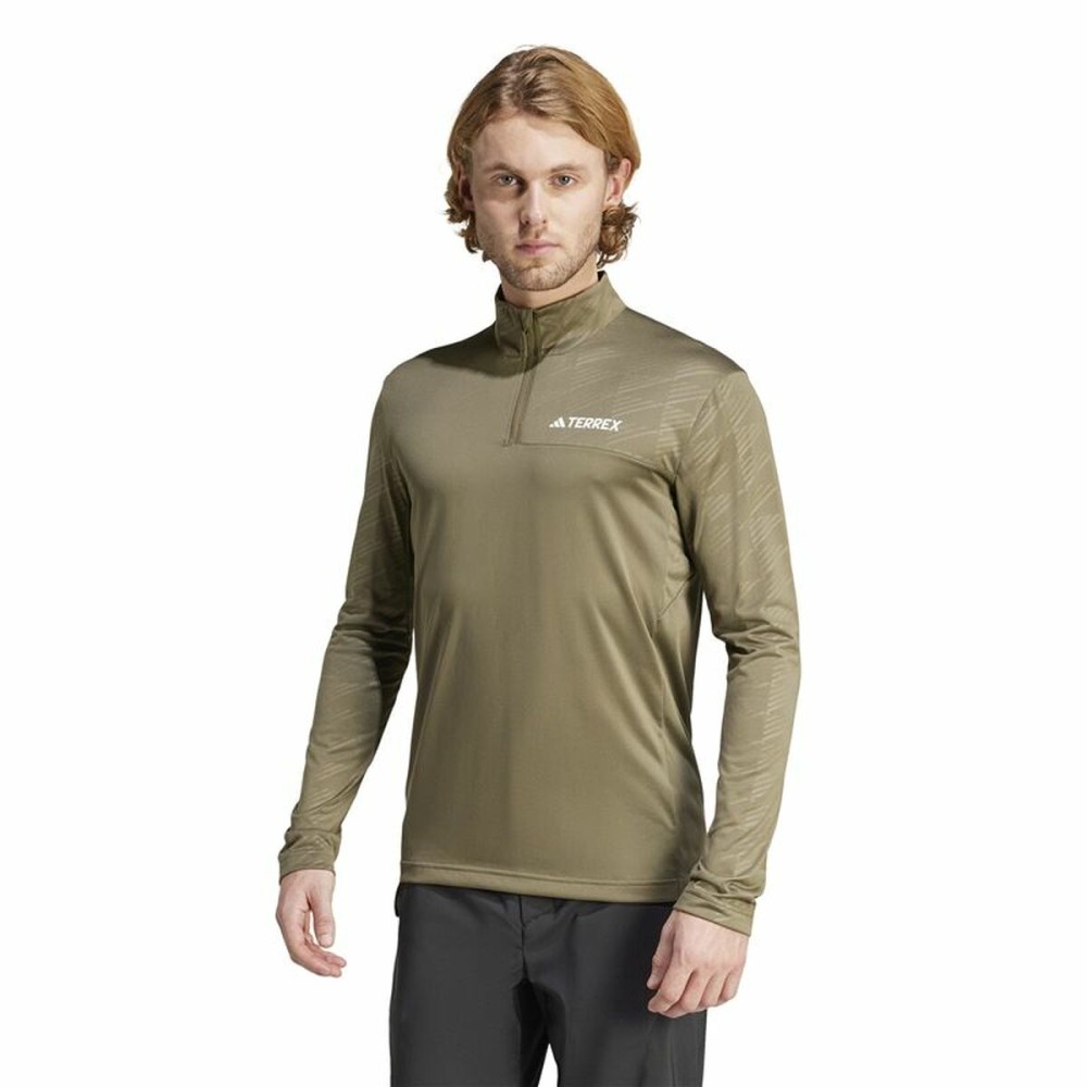Sweat sans capuche homme Adidas Mt Half Zi Ls Marron