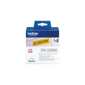 Ruban Laminé pour Etiqueteuses Brother DK-22606 Noir/Jaune 62 mm x 15,24 m