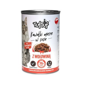 Katzenfutter Tuftuf Pieces of meat in sauce with beef Rind und Kalbfleisch 415 g