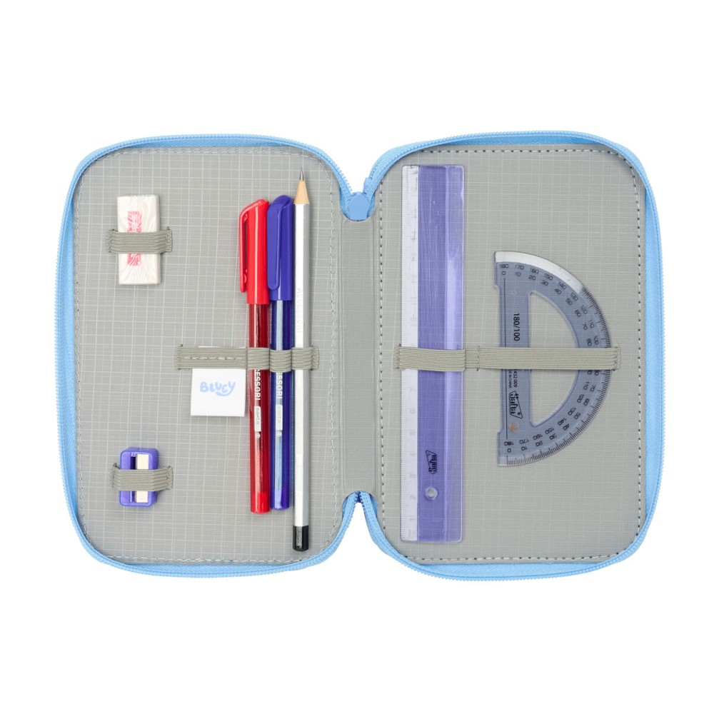 Triple Pencil Case Bluey Let's play Blue 12,5 x 19,5 x 5,5 cm 37 Pieces