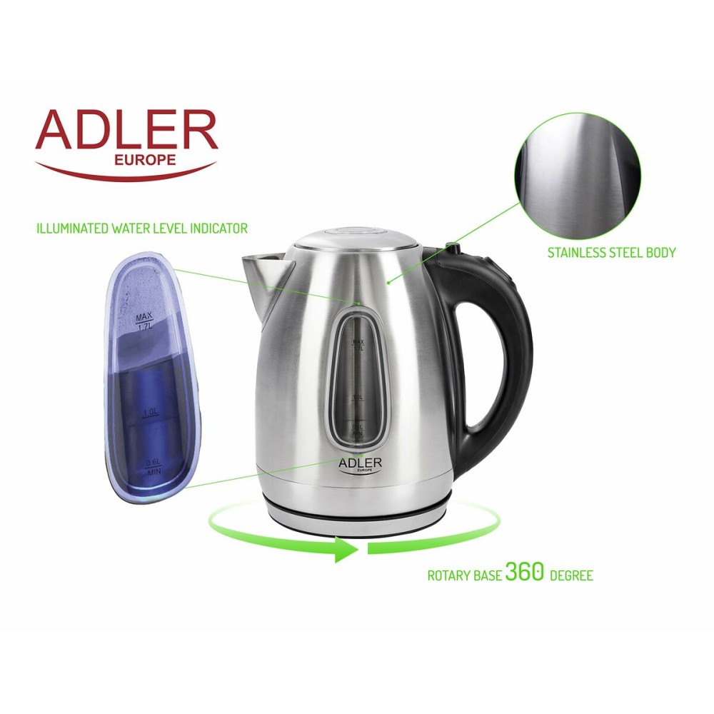 Wasserkocher Adler AD 1223 Schwarz Edelstahl 2000 W 1,7 L