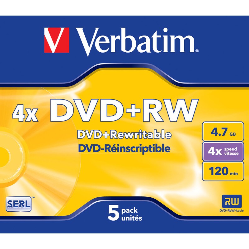 DVD-RW Verbatim Matt Silver 5 Unités 4x 4,7 GB