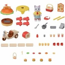 Accessoires pour poupées Sylvanian Families Puesto de hamburguesas - Papa Latte Cat y Scooter 30 Pièces