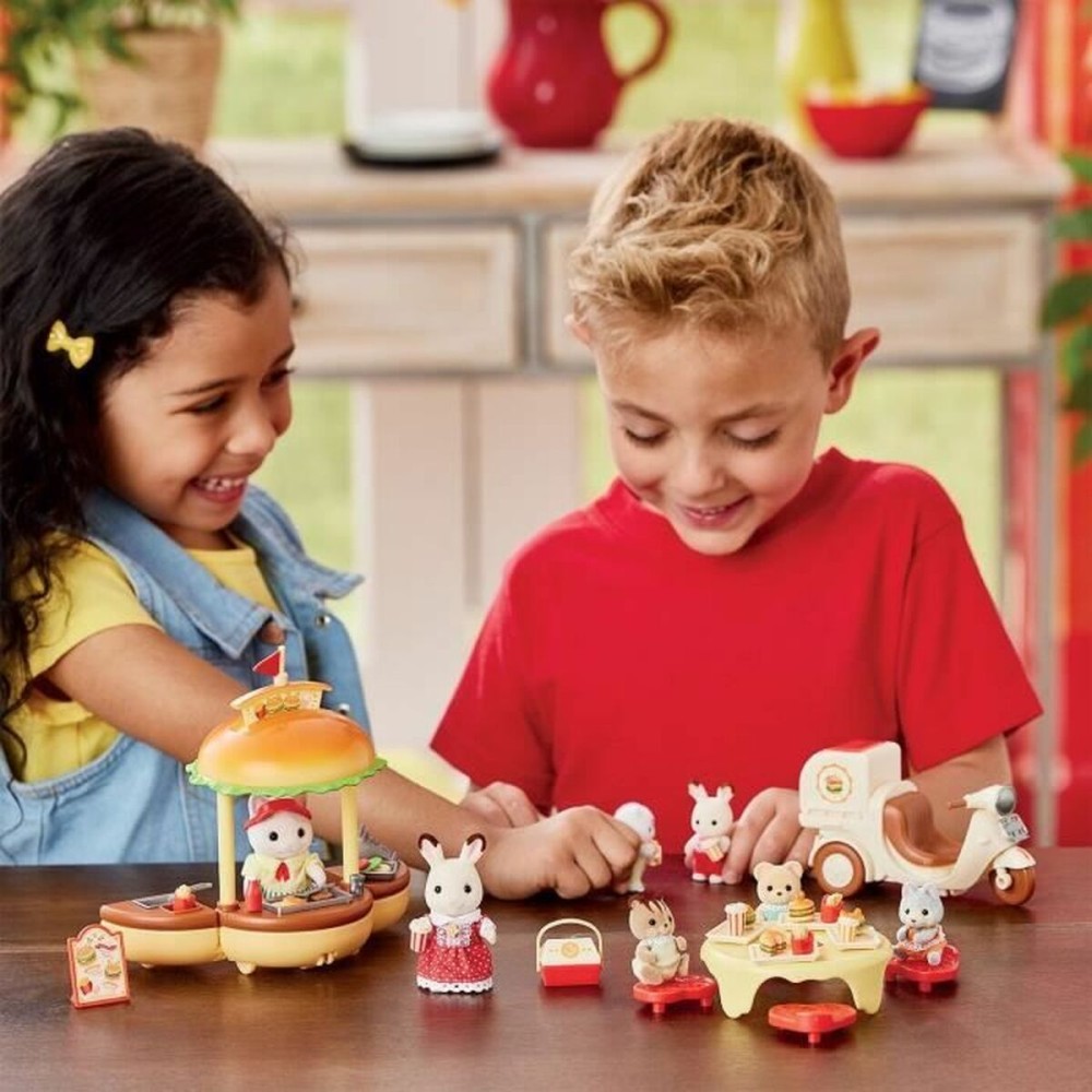 Accessoires pour poupées Sylvanian Families Puesto de hamburguesas - Papa Latte Cat y Scooter 30 Pièces