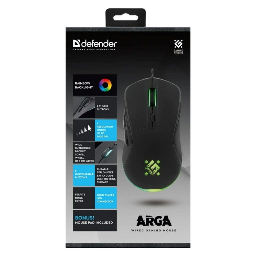 Gaming Maus Defender GM-049 ARGA Schwarz 3600 DPI