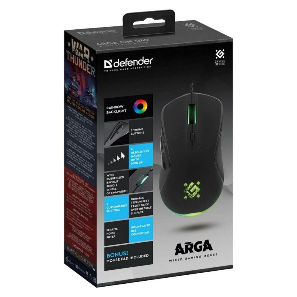Gaming Maus Defender GM-049 ARGA Schwarz 3600 DPI