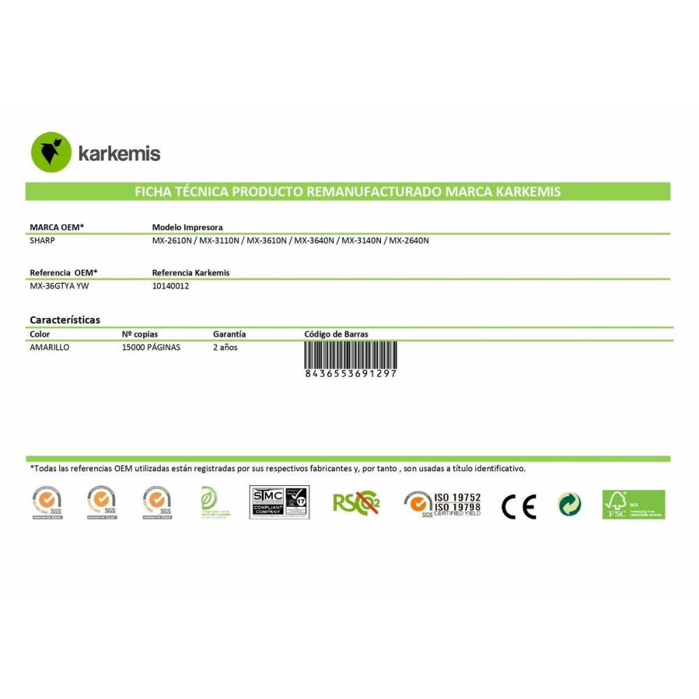 Toner original Karkemis MX-36GTYA Jaune