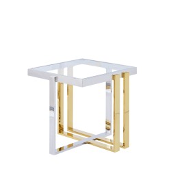 Side table Romimex Golden Silver Stainless steel Tempered glass 55 x 55 x 55 cm