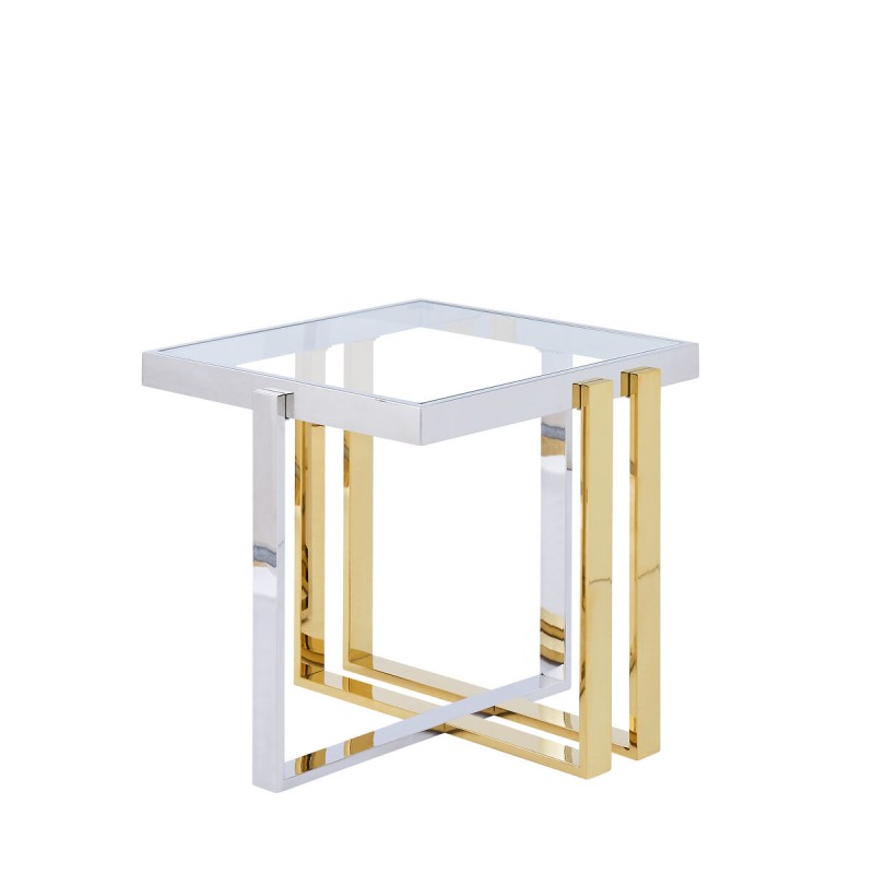 Table d'appoint Romimex Doré Argenté Acier inoxydable Verre trempé 55 x 55 x 55 cm