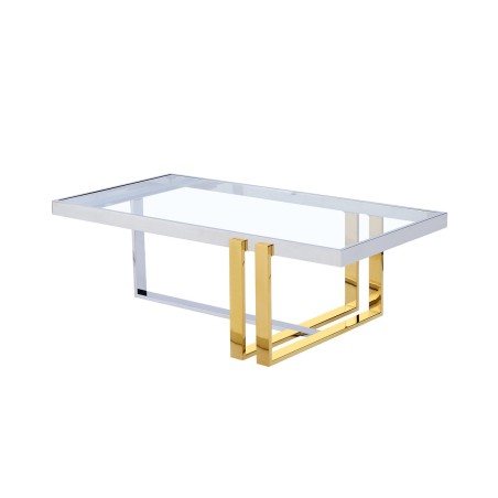 Table Basse Romimex Doré Argenté Acier inoxydable Verre trempé 120 x 40 x 60 cm