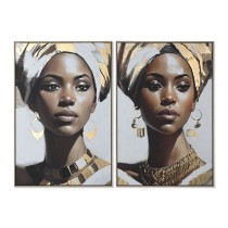Cadre Home ESPRIT Blanc Marron Doré Colonial Africaine (2 Unités)