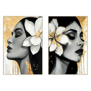 Painting Home ESPRIT White Black Grey Golden Lady (2 Units)