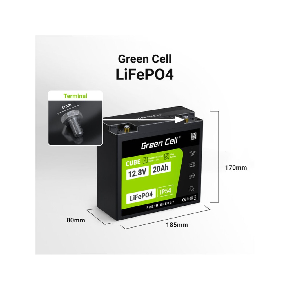 Battery for Uninterruptible Power Supply System UPS Green Cell LFPGC12V20AH 256 Wh 20 Ah