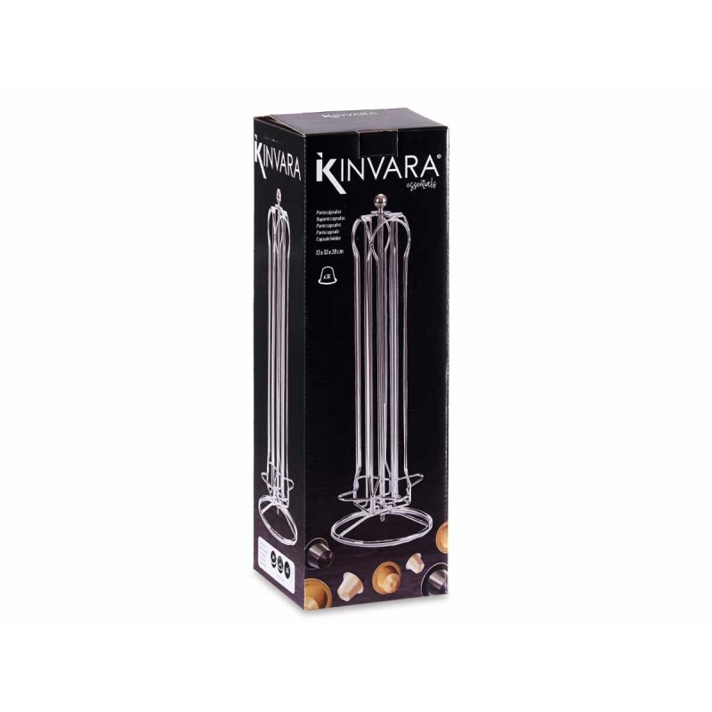 Stand for 36 Coffee Capsules Kinvara Nespresso Silver Metal 13 x 39 x 13 cm Rotating 36 Pieces