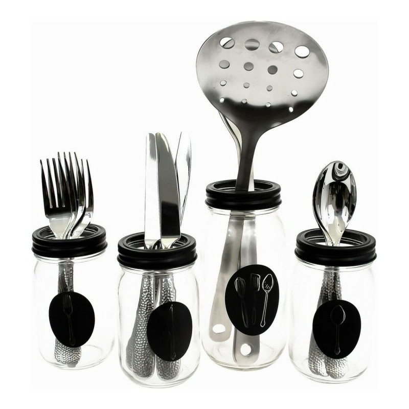 Cutlery Organiser Vivalto Black Transparent Metal Glass 9 x 9 x 17 cm