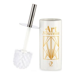 Brosse de salle de wc Art Nouveau Blanc Doré Argenté Céramique 9,6 x 32 x 9,6 cm