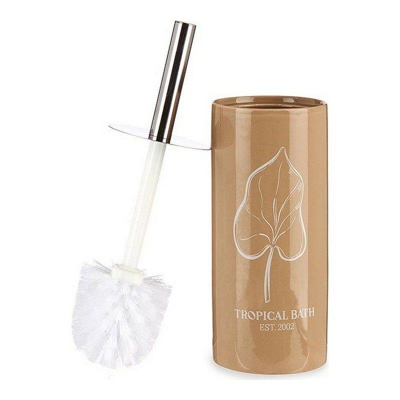 Brosse de salle de wc Berilo Tropical Bath Blanc Marron Argenté Céramique 9,6 x 32 x 9,6 cm