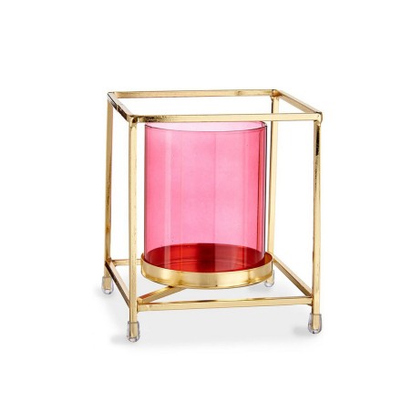 Kerzenschale karriert Rosa Gold 11,5 x 12,6 x 11,5 cm Metall Glas