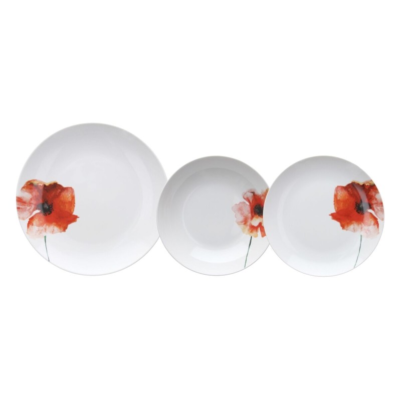 Assiettes Blanc Multicouleur Porcelaine Coquelicot 1 cm 37 x 23 x 30 cm 18 Pièces