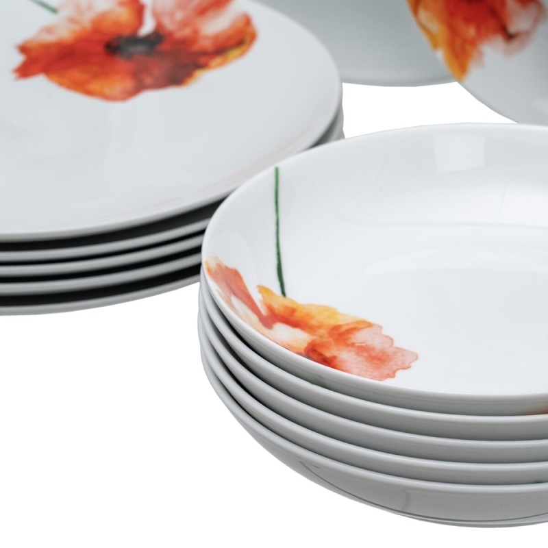 Assiettes Blanc Multicouleur Porcelaine Coquelicot 1 cm 37 x 23 x 30 cm 18 Pièces