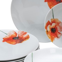 Assiettes Blanc Multicouleur Porcelaine Coquelicot 1 cm 37 x 23 x 30 cm 18 Pièces