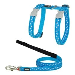 Harnais pour chat Red Dingo Style Turquoise Étoile Blanc Sangle