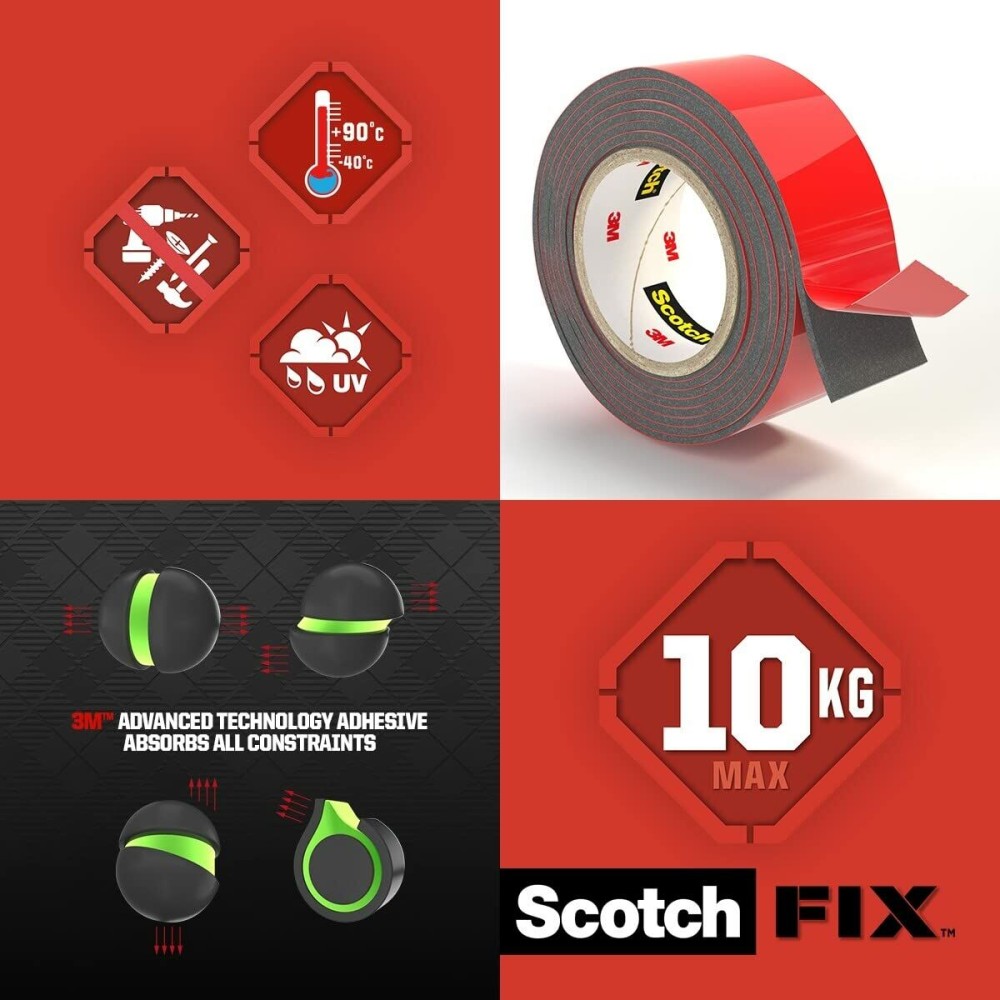 Double Sided Tape Scotch 19 mm x 1,5 m Black Red Grey
