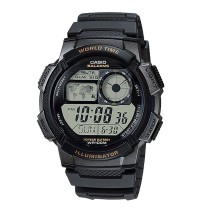 Unisex-Uhr Casio WORLD TIME ILLUMINATOR - 5 ALARMS. 10 YEAR BATTERY Schwarz Grau (Ø 48 mm)