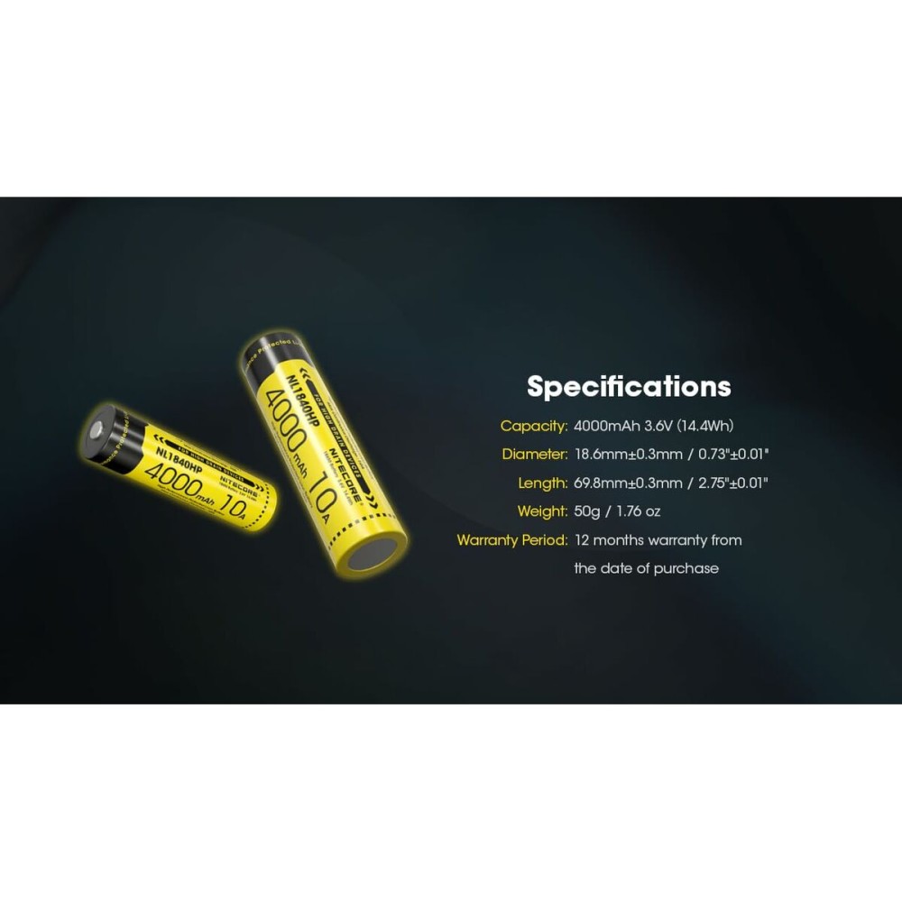 Rechargeable Batteries Nitecore NT-NL1840HP 4000 mAh 3,6 V 18650