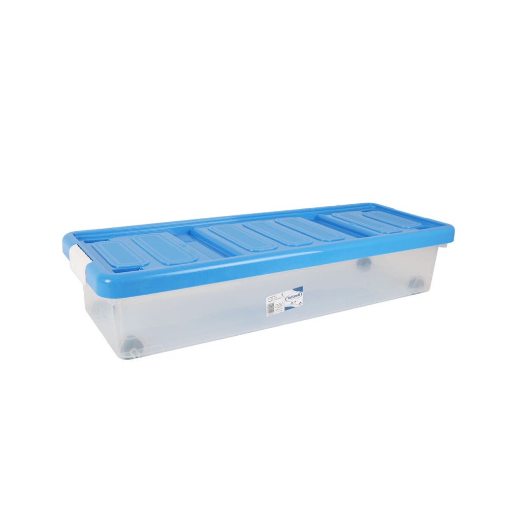 Storage Box with Lid Tontarelli Blue Transparent Plastic 24 L 79 x 28,7 x 16,8 cm Wheels (6 Units)