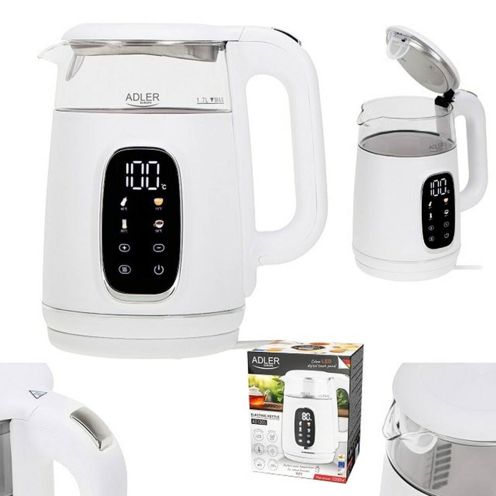 Wasserkocher Adler AD 1305ws Weiß Silberfarben 2200 W 1,7 L