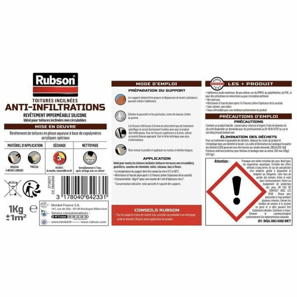 Peinture d'Apprêt Rubson Gris Mat 1 L