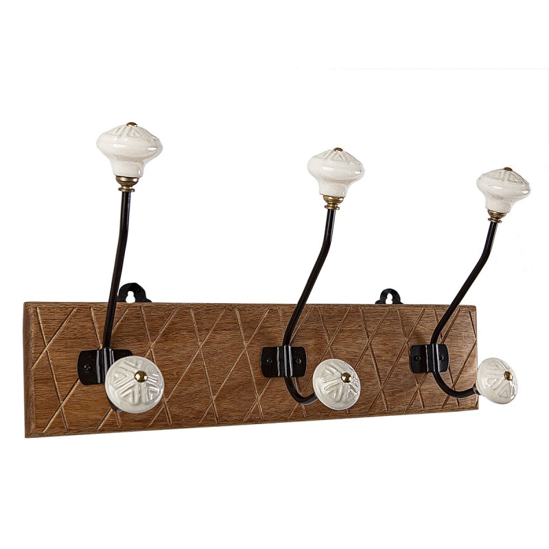 Wall mounted coat hanger Romimex Natural Wood Metal Ceramic 41 x 21 x 13 cm