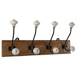 Wall mounted coat hanger Romimex Natural Wood Metal Ceramic 48 x 21 x 13 cm