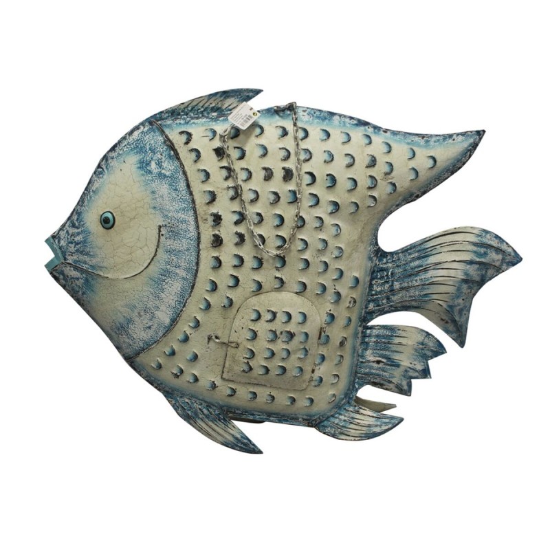 Wanddekoration Romimex Blau Weiß Gold Metall Fisch 107 x 83 x 15 cm