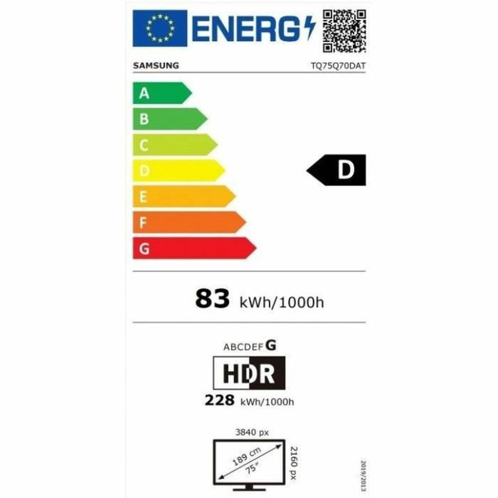 TV intelligente Samsung TQ75Q70DATXXC 4K Ultra HD HDR QLED AMD FreeSync 75"