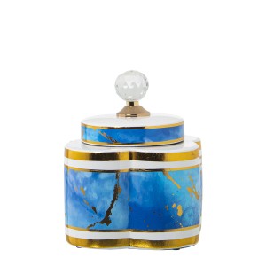 Vase Alexandra House Living Blau Weiß Gold aus Keramik 18 x 20 cm