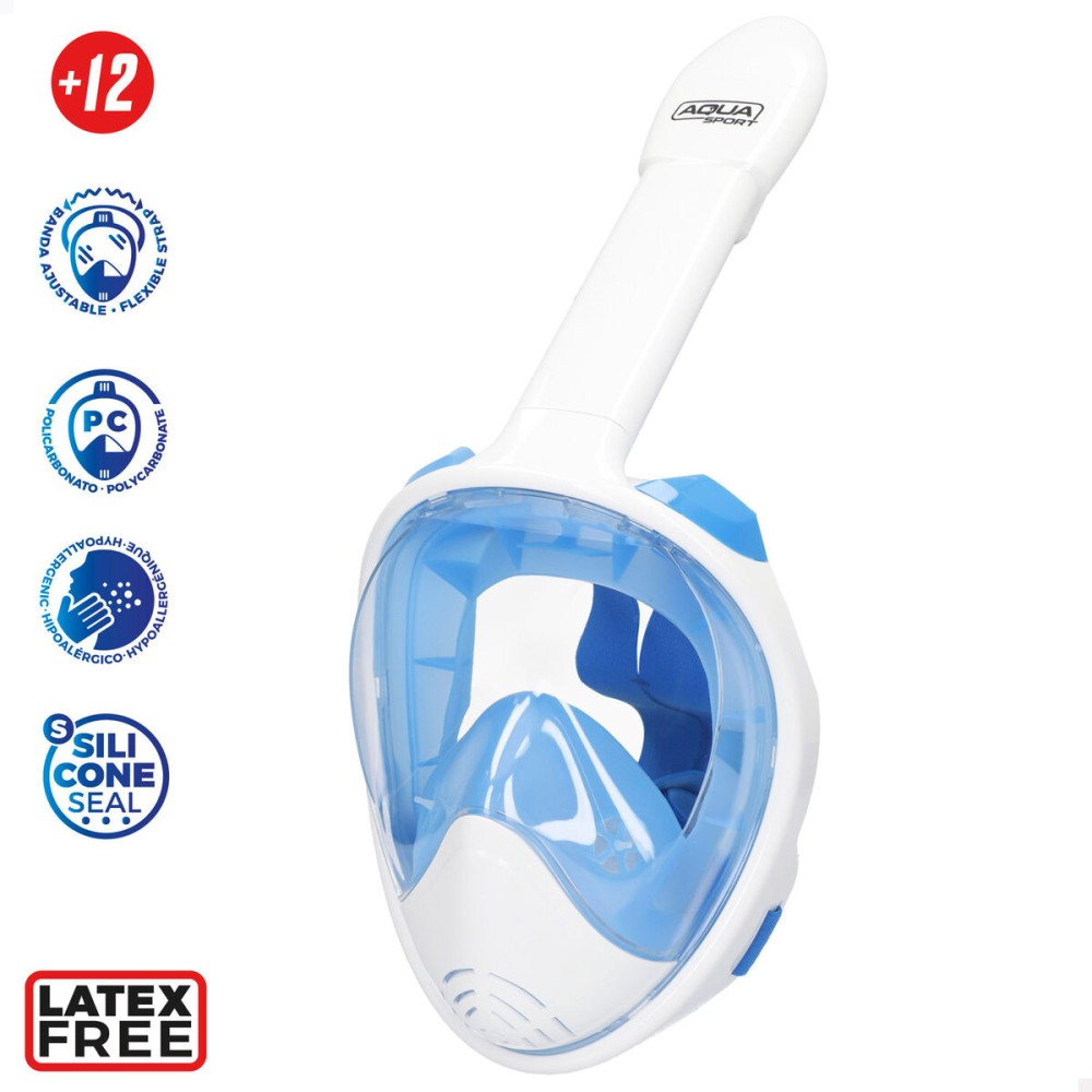 Snorkelling mask with sports camera support AquaSport Blue White (4 Units)