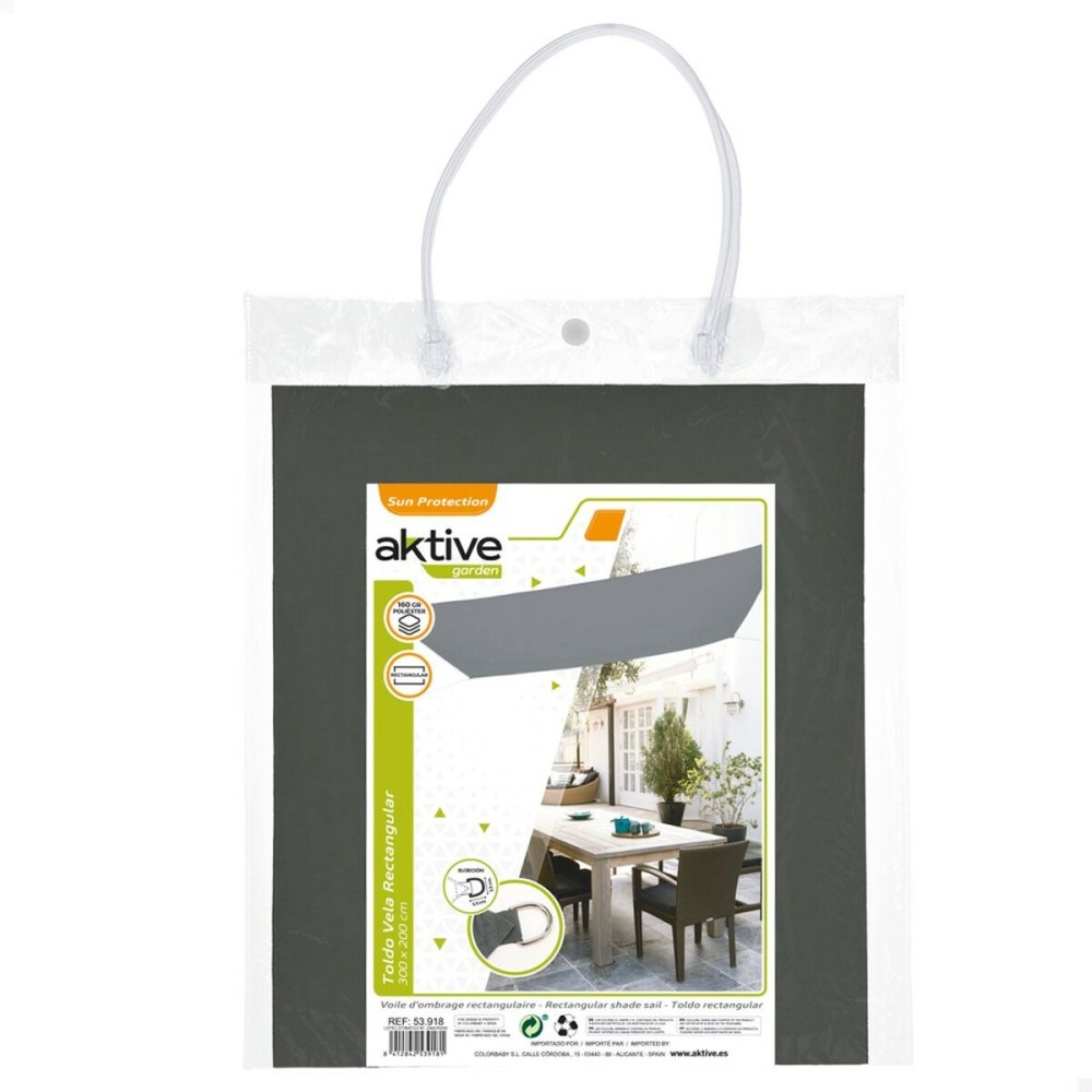 Rectangular Shade Sail Aktive Grey 200 x 0,5 x 300 cm Rectangular (6 Units)