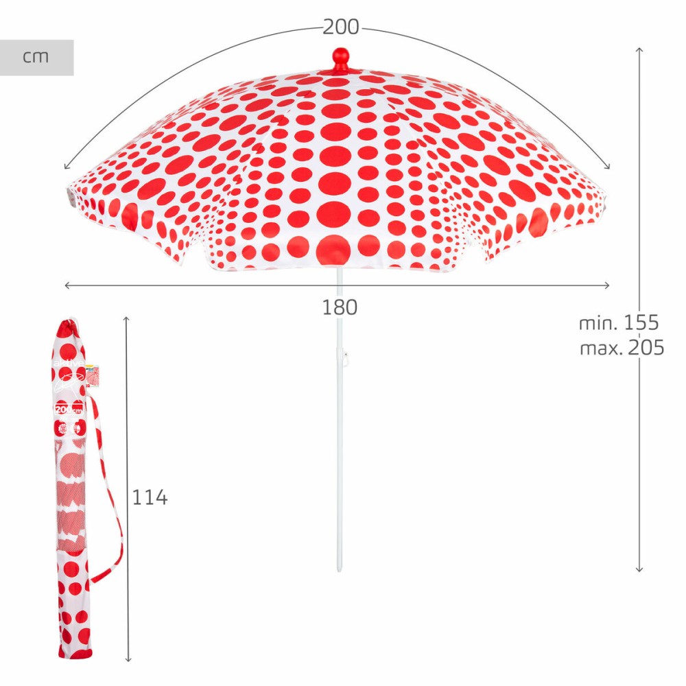 Parasol de plage Aktive Rouge 200 x 205 x 200 cm (6 Unités)