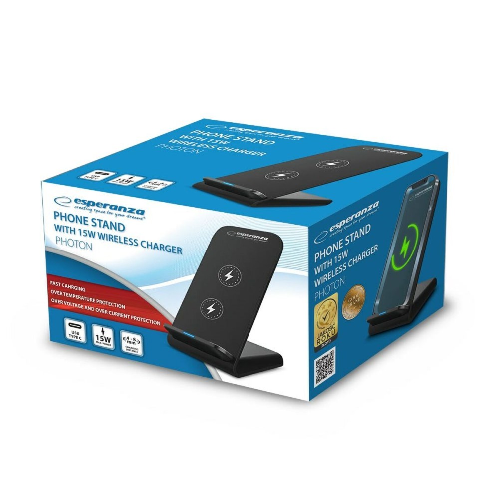 Chargeur sans fil avec support pour mobiles Esperanza EZC101 Noir