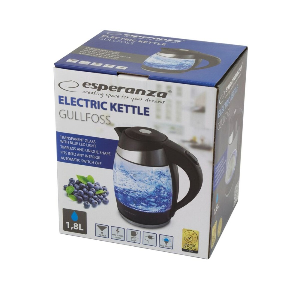 Wasserkocher mit Elektrischer Teekanne Esperanza EKK009 Schwarz Glas Kunststoff 2200 W 1,8 L