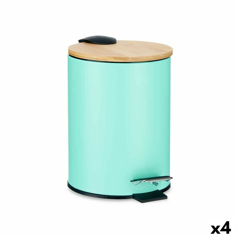 Rubbish bin Mint Metal Bamboo 3 L (4 Units)