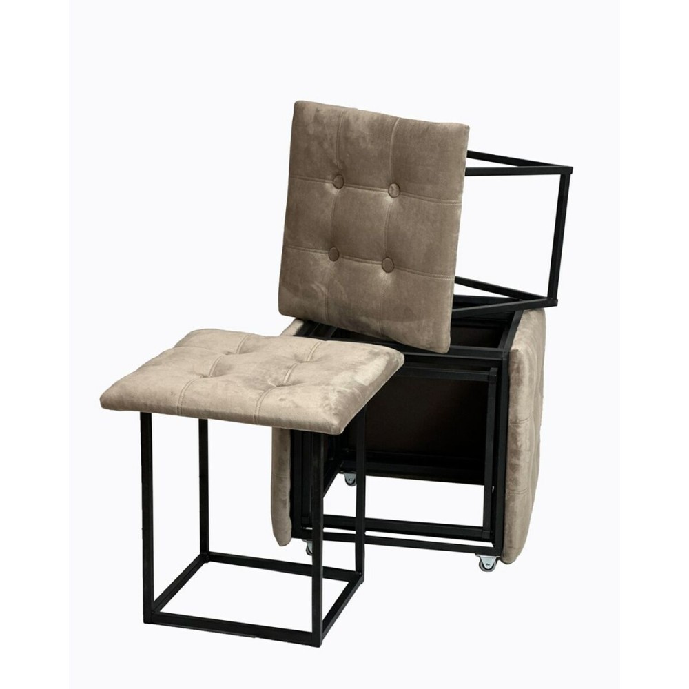 Set of stools GO GIFT Transformer Capuccino Velvet Steel 50 x 50 x 50 cm Pouffe 5-in-1 5 Units
