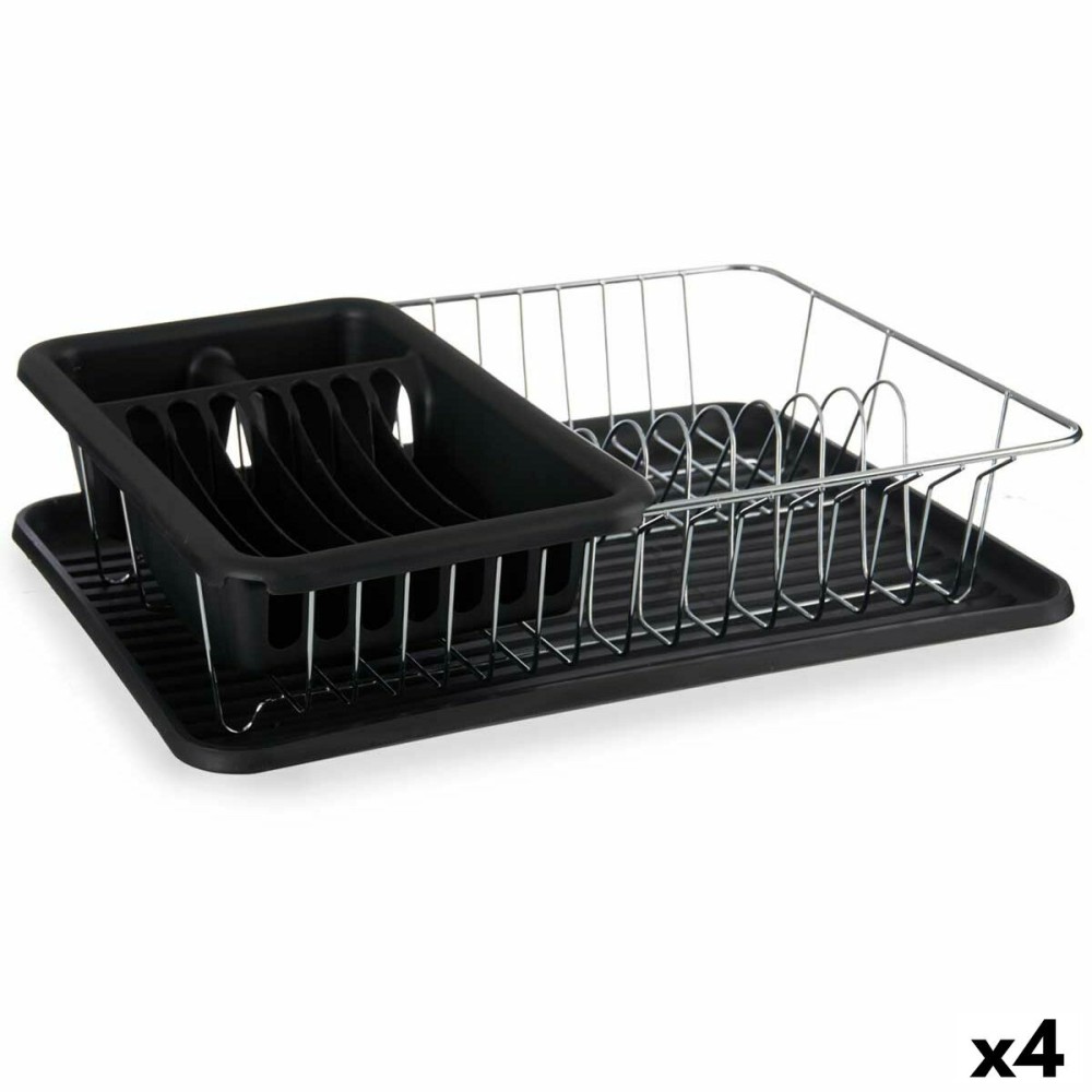 Égouttoir pour Évier Noir Métal Plastique 43,5 x 11 x 33,5 cm (4 Unités)