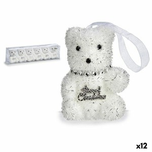 Ensemble Décorations de Noël Ours Argenté Blanc 5,5 x 7 x 5,5 cm (12 Unités)