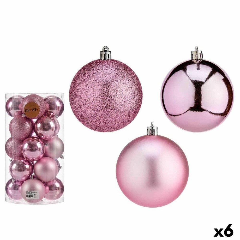 Lot de boules de Noël Rose Plastique Ø 8 cm (6 Unités)