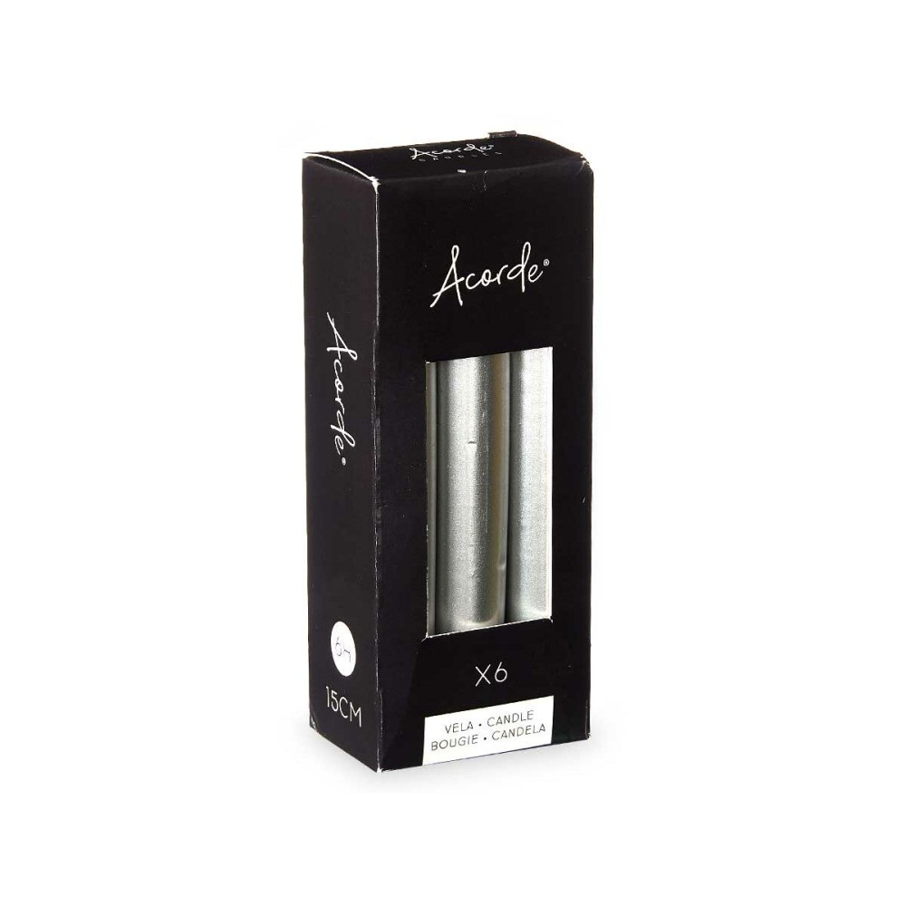 Candle Set Acorde 123-E-AR Silver 2 x 2 x 15 cm (12 Units)